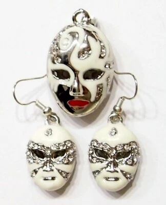 Juego de 3 colgantes de cristal esmaltado Mardi Gras marfil 39x20 mm y pendientes 24x16 mm/dijes Foto 1 de 4