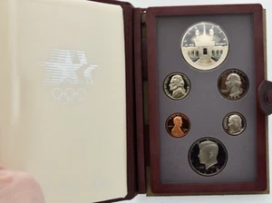 1984-S Prestige Set 6 Coins Proof Olympic w/SILVER Box & COA - Picture 1 of 3