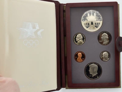 1984-S Prestige Set 6 Coins Proof Olympic w/SILVER Box & COA - Image 1 of 3