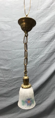 Victorian Brass Hanging Ceiling Light Fixture Textured Frosted Glass 1692-22B Cover