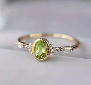 French Boutique Detailed 14K Gold Plated Green Peridot Ring Size 7 ❄️ - Picture 1 of 8