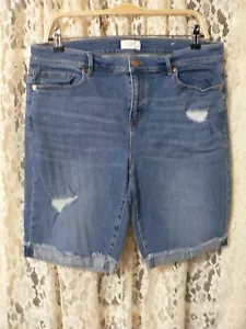 =LOFT OUTLET SZ 12 (34x9.5) DENIM SHORTS-MID RISE-STRETCH-DISTRESSED-CUFFED - Picture 1 of 8