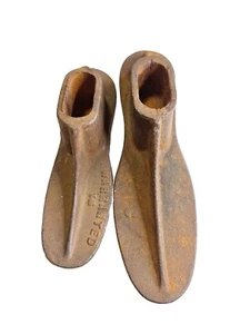 Antique Vintage Shoe Cobblers Cast Iron Form Repair Mold Old Rusty Set Of 2 - Picture 1 of 8