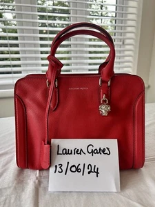 Alexander McQueen Pebbled Calfskin Leather - Mini Padlock Tote Handbag - Red - Picture 1 of 11