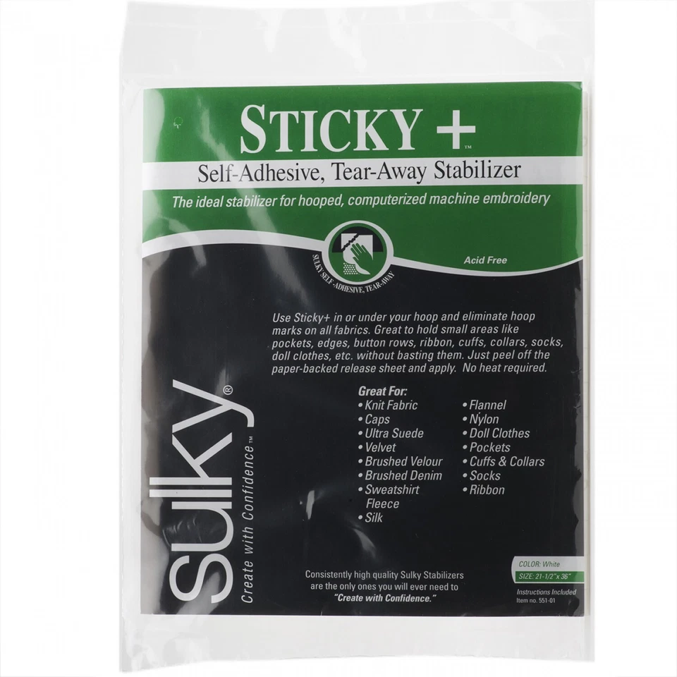 551-01 - Sticky+ Self-Adhesive Tear-Away Stabilizer White 22.5in x 36in - Sulky - Image 1 of 1