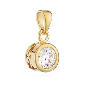 6,8mm Kristall Kettenanhänger 3D rund 333 Gelbgold 8 Karat Zirkonia weiß Amulett - Bild 1 von 1