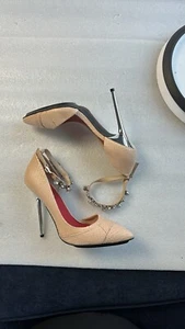 Tamar Nude Silver stiletto Pumps 7M Women’s Rhinestone Ankle Strap Vegas Wedding - Picture 1 of 15