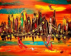 CITYSCAPE by Mark Kazav Abstract Modern Original Oil Painting POP art - Picture 1 of 2
