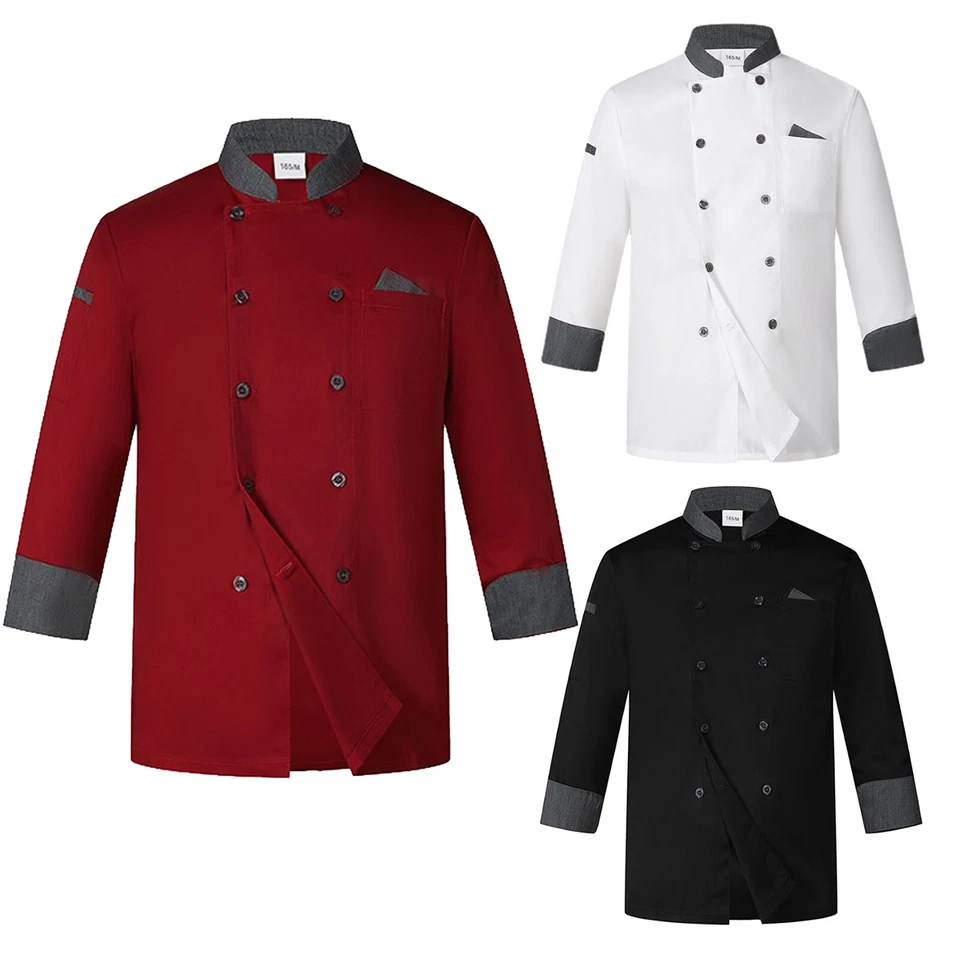Mens Women Long Sleeve Button Chef Coat Jacket Restaurant Kitchen Cooking Top - Image 1 of 2