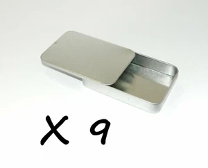 3 3/8 x 2 1/8 x 5/8 in Shallow Rectangular Slide Top Lid Tin Box Container x 9 - Picture 1 of 2