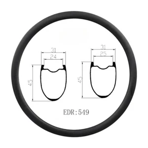 Gravel Road Bike Carbon Rim 700C 45*31mm Hook Hookless Tubeless 16-28Holes Ring - Picture 1 of 15