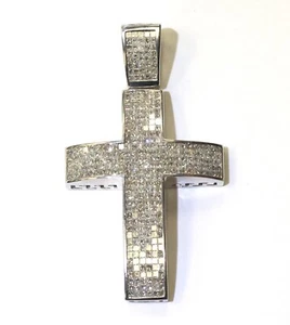 14k gold 13.17ct SI1 princess natural diamond cross pendant 26.7g Large big - Picture 1 of 11