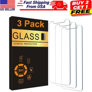 3-PACK For iPhone 16 15 14 13 12 11 Pro Max XR Tempered Glass Screen Protector - Picture 1 of 8