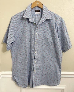 Thomas Dean Shirt Mens XL Blue White Orange Floral 100% Cotton Button Down - Picture 1 of 8