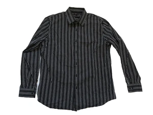 Apt.9 Size L Cotton Black Striped Long Sleeve Button Down Shirt Men's - Picture 1 of 9