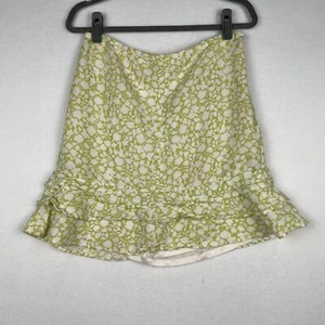 Ann Taylor LOFT Size 10 Green Floral Ruffle Flared Hem Linen Mini Pencil Skirt - Picture 1 of 7