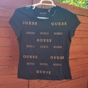 GUESS DAMEN T-SHIRT SCHWARZ FARBE / GOLDENE BUCHSTABEN / NEU - Bild 1 von 7