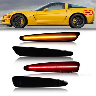 4x Smoked LED Front Rear Side Marker Lights For Chevrolet Corvette C6 2005-2013 - Image 1 of 4