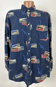 Vintage 90s Daniel Cremieux Shirt Men XL Oversized Fly Fishing Navy Button Down - Picture 1 of 17