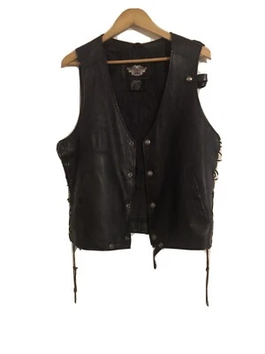Chaleco de cuero Harley Davidson Stlye Hd-389 talla M con cordones laterales con parches traseros Foto 1 de 4