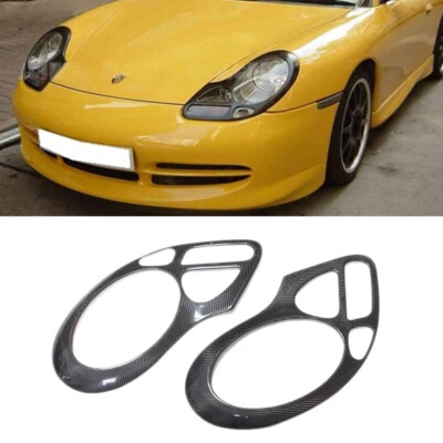 Tampa de farol de fibra de carbono real sobrancelhas acabamento de pálpebra para Porsche 911 1997-2005 - Imagem 1 de 4