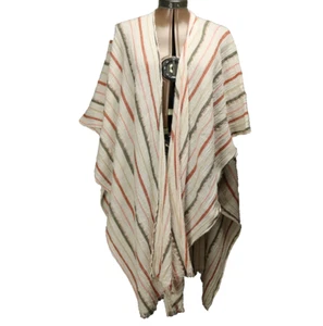 Striped Woven Fringed Metallic Accent Open-Front Smocked-Back Swim Cover OS - Picture 1 of 16