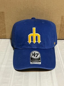 Seattle Mariners Throwback MLB '47 Brand Blue Clean Up Adjustable Hat - Picture 1 of 5