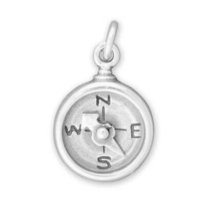 Compass with Movable Needle Nautical Hiking Camping 3D 925 Sterling Silver Charm - Image 1 of 4