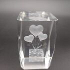 Hearts I Love You 3-D Laser Etched Crystal Glass Block Paperweight Art