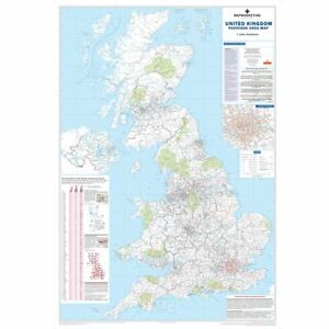 Postcode Map of The UK - Paper, Laminated And Framed Wall Map 120cm X 83cm