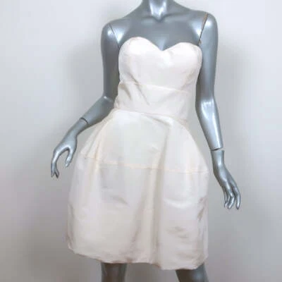 Oscar de La Renta Strapless Mini Dress Cream Silk Faille Size 4 - Image 1 of 4