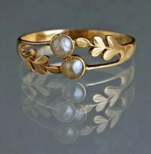 Pearl Ring Brass Gold Women Ring Promise Engagement Ring Handmade Gift For Her - Picture 1 of 6