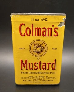 Vintage Colman's Bulls Head Mustard Metal & Paper Label Spice Tin  - Picture 1 of 8