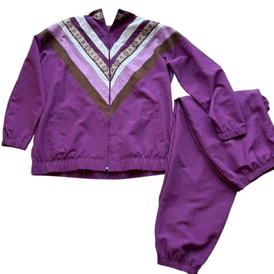 BLAIR BOUTIQUE VTG Tracksuit Sz XL Purple Floral Windbreaker Nylon Jacket Jogger - Image 1 of 4