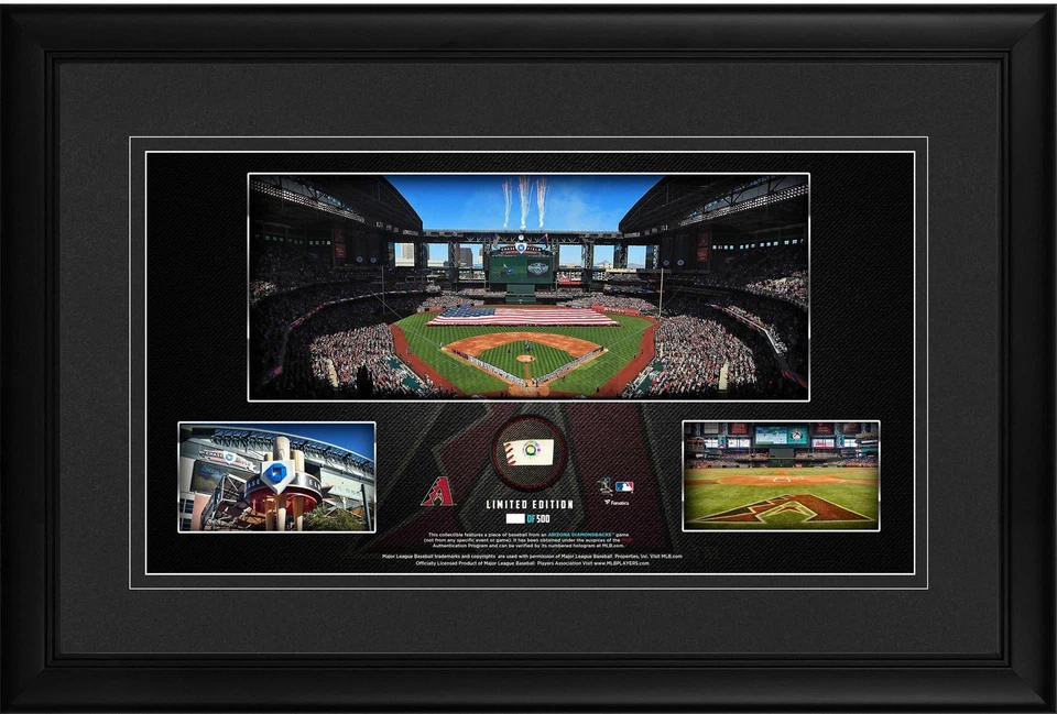 Arizona Diamondbacks Framed 10x18 Stadium Pano Collage & Piece of GU Baseball - Image 1 of 1