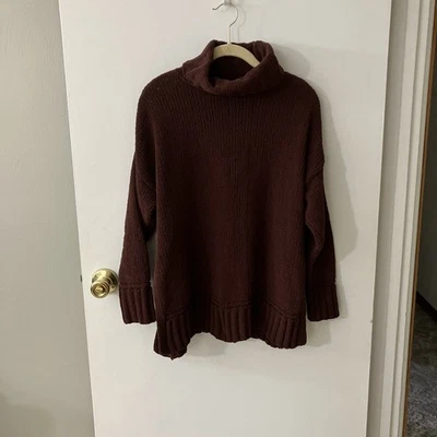 Suéter Aerie Para Mujer Ciruela Pullover Cuello Alto Tejido Suéter De Gran Tamaño Talla XS Foto 1 de 4