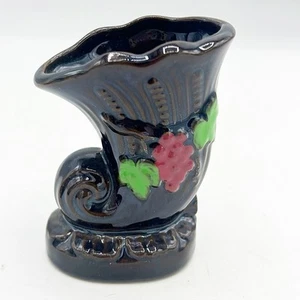 Besetztes Japan braunes Horn mit Weinrebe Vase 3" hoch - Bild 1 von 7