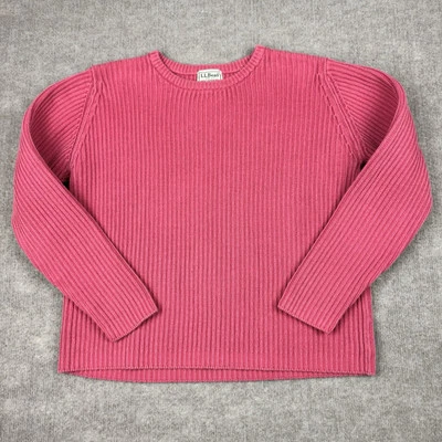 Vintage LL Bean Sweater Women Medium Pink Pullover Chunky Heavy Ribbed Boxy Crew - Image 1 of 4