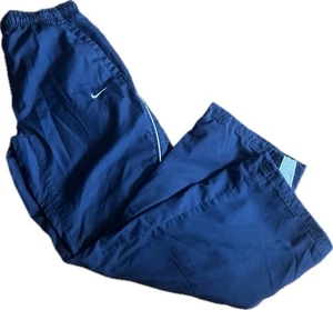 Vintage Nike Windbreaker Pants Navy Blue White Skater Baggy Y2K Youth L 14-16 - Picture 1 of 11