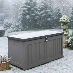 Ontario Wood Effect 190L PP & Steel Weatherproof Storage Box with Sliding Lifts - Picture 1 of 4