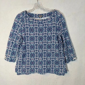 T by Talbots Damen Top Größe Lp Geometrisches Muster 3/4 Arm Large Petite - Bild 1 von 9