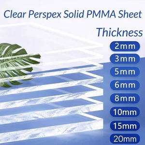 Clear PMMA Glass Plate Plastic Cut Sheet Panel Thick 1/1.5/2/2.5/3/4/5/6/8/10mm - Picture 1 of 15
