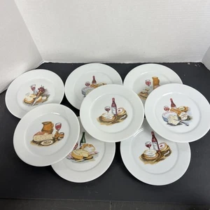 VTG Limoges France Decorative Cheese Wine Plates - Set of 8 PORCELAIN - Picture 1 of 5