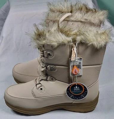 Sporto Boots Womens 11M Cream Winter Snow Apres Side Zip Waterproof Faux Fur NWT - Image 1 of 4