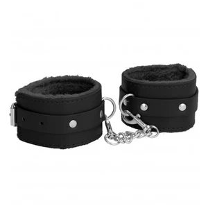 SHOTS Ouch! Plush Leather Wrist Cuffs Premium - Black - Picture 1 of 3