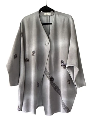 Jaqueta cardigã estilo quimono Hitoshi Tamura padrão abstrato XL fluido vintage - Imagem 1 de 4
