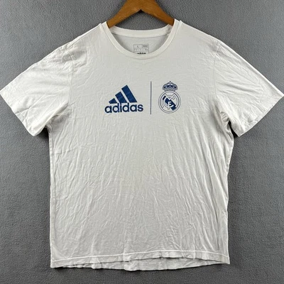Camiseta Adidas Para Hombre Grande Blanca Real Madrid Cresta Fútbol Fútbol Calce Regular Camiseta Foto 1 de 4