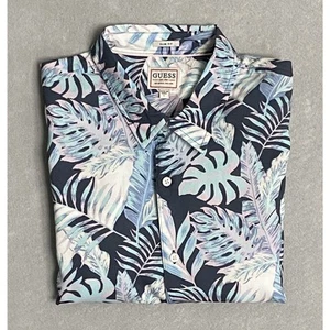 Guess Men's Large Slim Fit Casual Button-Up Short Sleeve Shirt Floral Print NEW - Picture 1 of 12