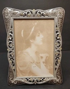 Silver In Color Light Metal/Resin? And Enamel Picture Frame 4 X 6 Rhinestones  - Picture 1 of 8
