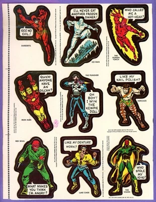 1976 Topps Marvel Super Heroes Uncut Наклейка Панель, СМЕЛЬЧАК, ЖЕЛЕЗНЫЙ ЧЕЛОВЕК, ФАКЕЛ - Изображение 1 из 4